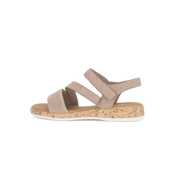 Gabor Oporto Ladies Sandals in beige leather touch, fastened with adjustable straps, cork sole, stylish and comfortable.