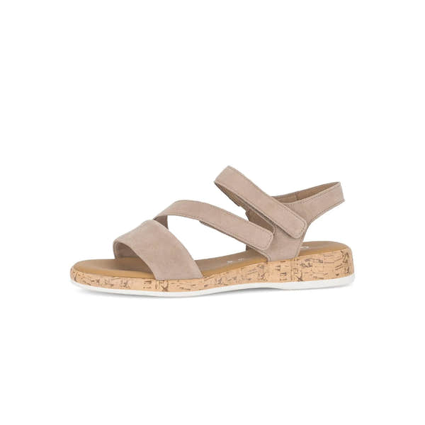 Gabor Oporto Ladies Sandals in Leather Touch Fastening, Beige, with cork-style sole and multiple straps.