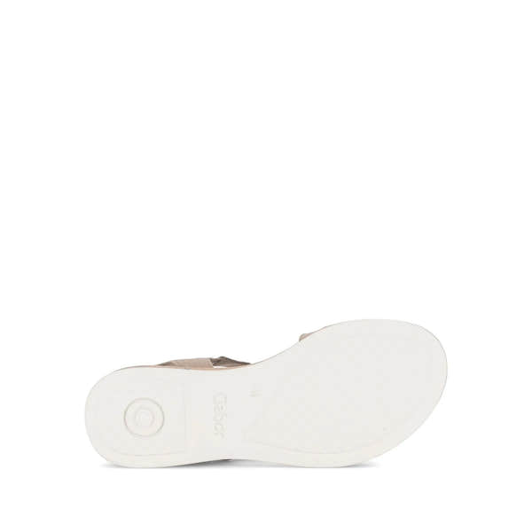 Gabor Oporto Ladies Sandals in beige leather with touch fastening, cushioned sole, and slip-on design.