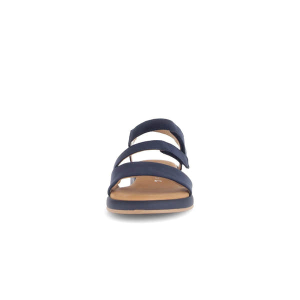 Gabor blue nubuck sandals with touch fastening straps, open toe, cushioned insole, and flat sole.