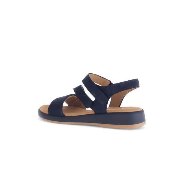 Blue nubuck touch fastening sandals with stylish straps, cushioned sole, and a lightweight design for comfort.
