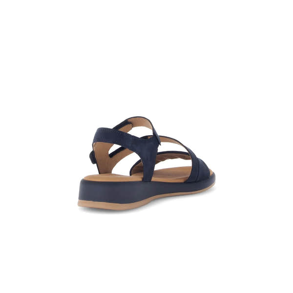 Blue nubuck touch fastening sandal with adjustable straps and cushioned sole, casual style for ladies.
