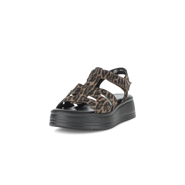 Gabor Abel Ladies Leopard Print Leather Touch Fastening Sandals with chunky black platform sole.