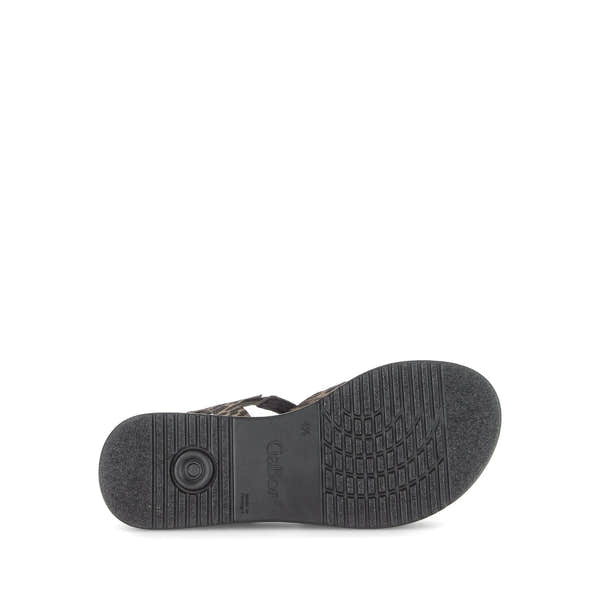 Gabor ladies leopard print leather sandals with touch fastening, cushioned sole, and slip-resistant rubber outsole.