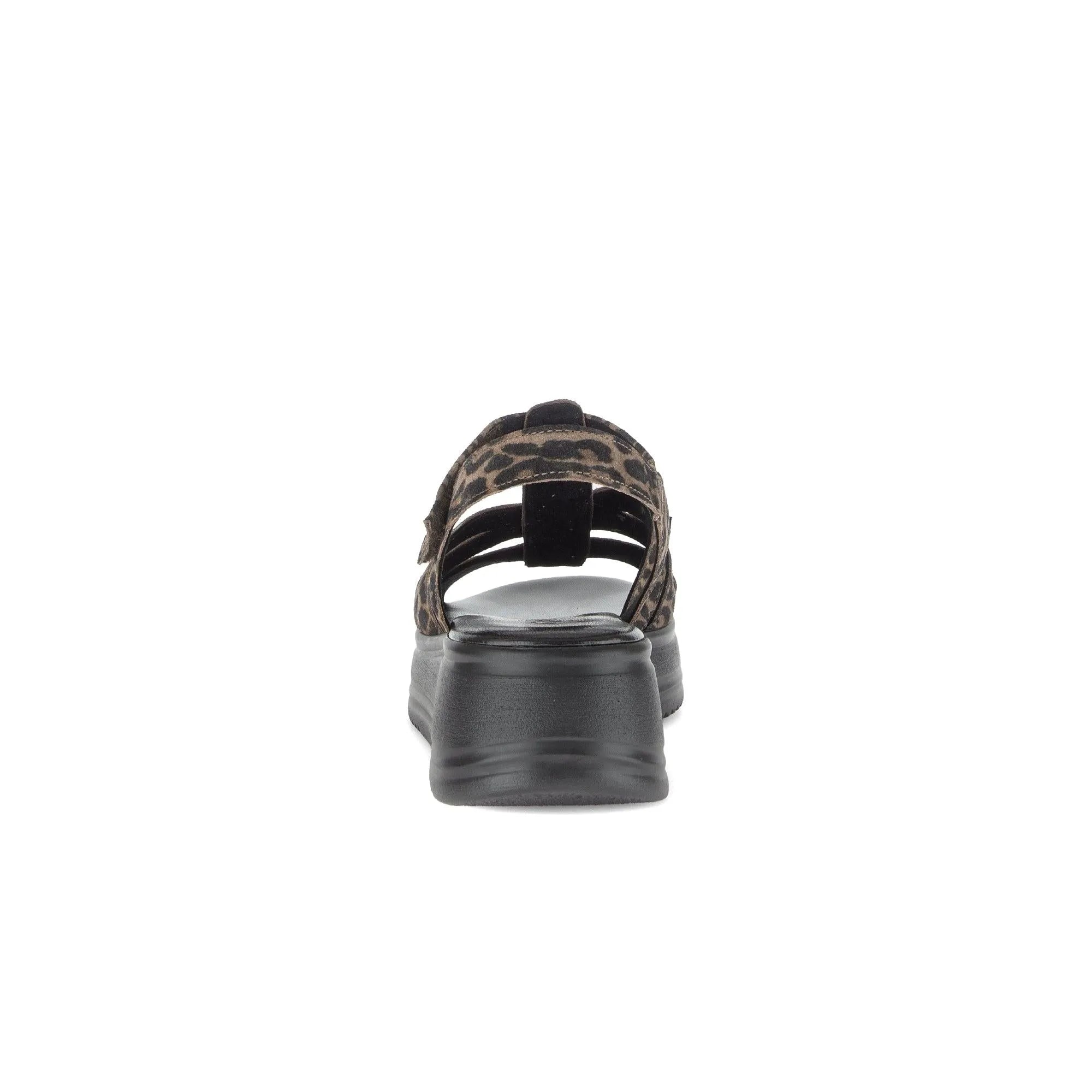 Gabor Abel Leopard Print Leather Fastening Ladies Sandals with Chunky Black Sole