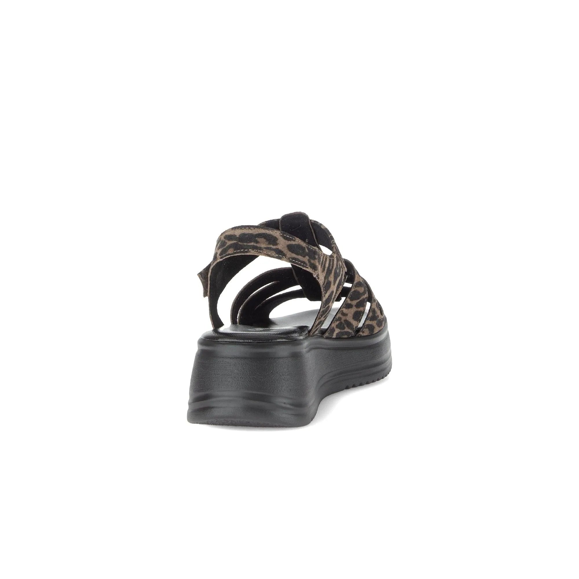 Gabor Abel women's leopard print leather touch fastening platform sandals, chunky black sole, stylish summer footwear.