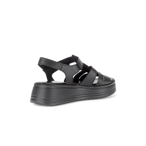 Gabor Abel women's black leather touch fastening sandals with chunky platform sole.