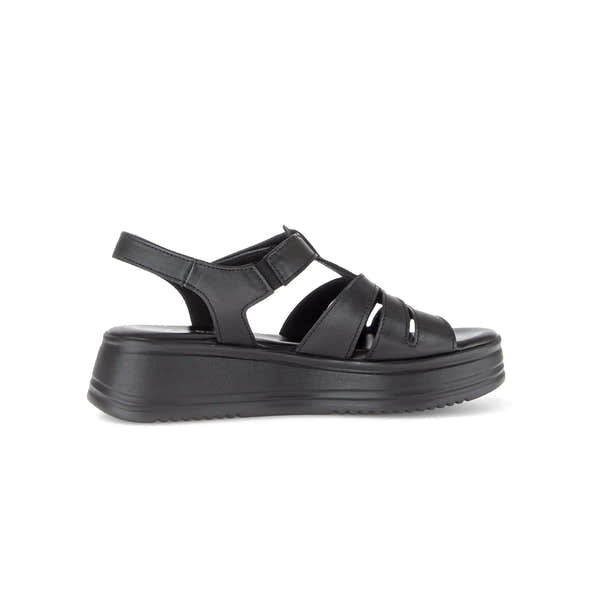Gabor Abel Women's Black Leather Touch Fastening Sandals with chunky sole, open toe, and adjustable straps.