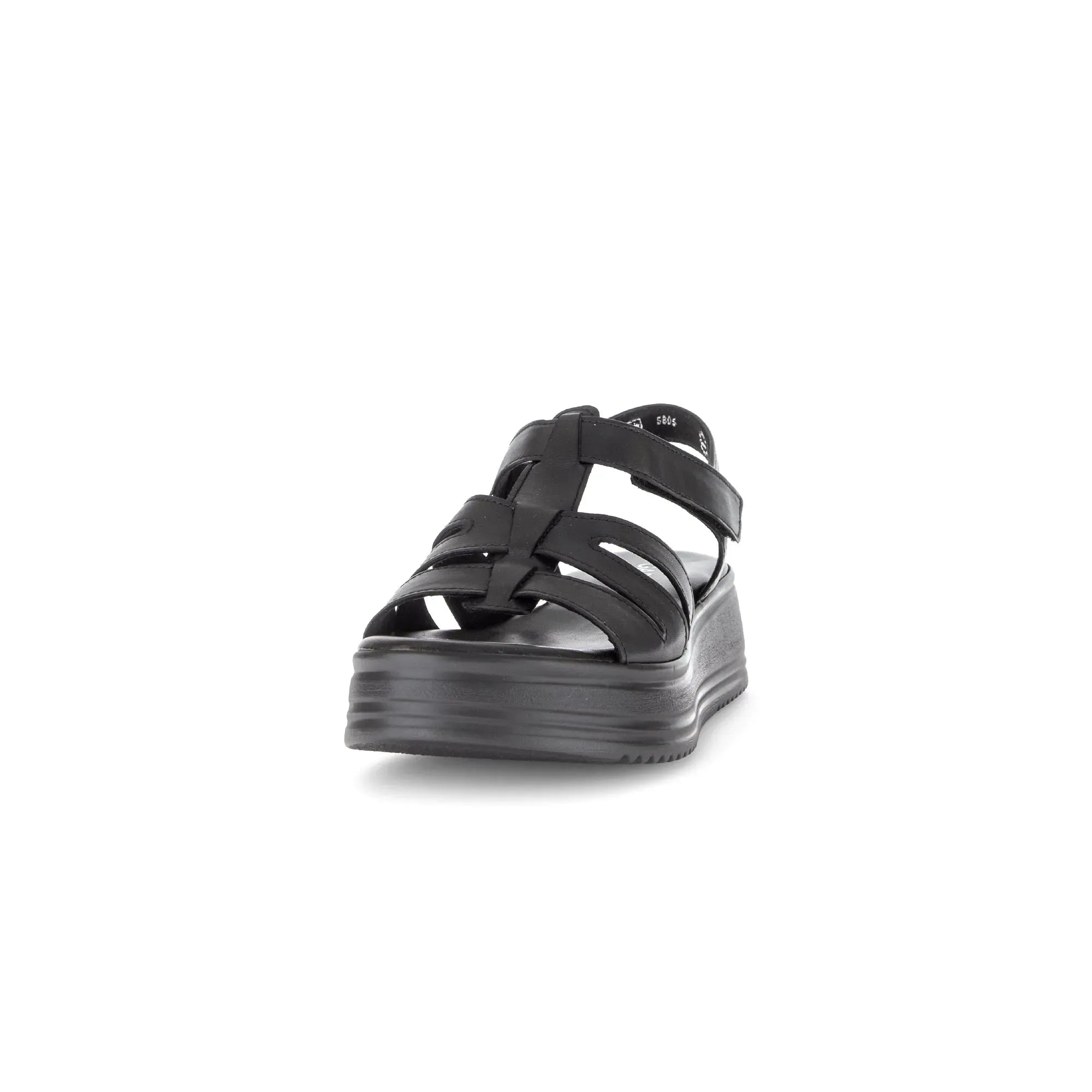 Gabor Abel Ladies Black Leather Touch Fastening Platform Sandals with chunky sole.