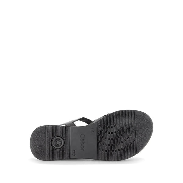 Gabor Abel women's black leather touch-fastening sandals with cushioned sole and slip-resistant rubber outsole.