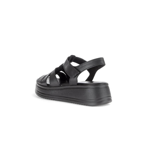 Gabor Abel women's black leather touch fastening platform sandals with open toe and chunky sole.