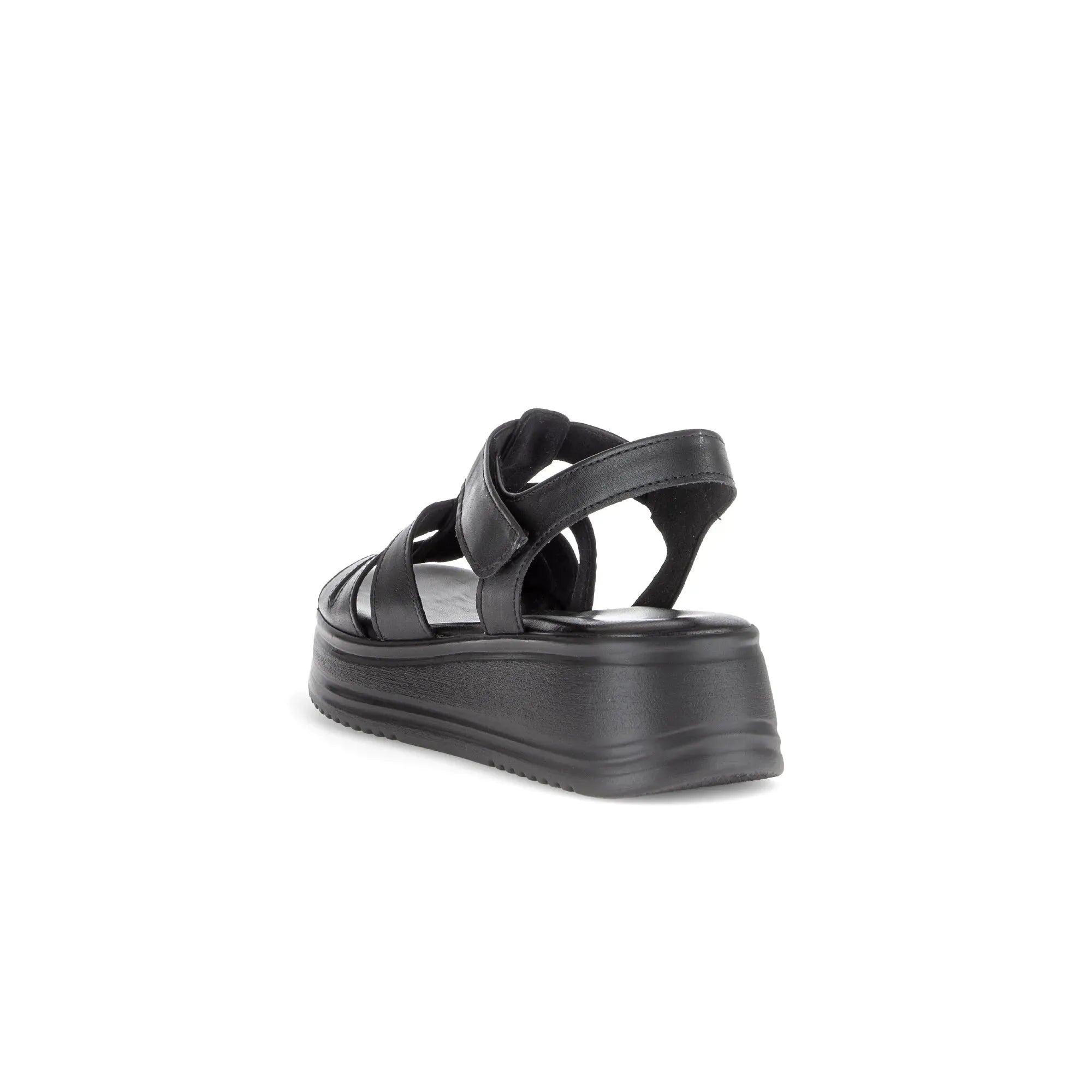 Gabor Abel women's black leather touch-fastening platform sandals with chunky sole.