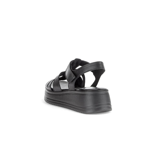 Gabor Abel women's black leather touch-fastening platform sandals with chunky sole.
