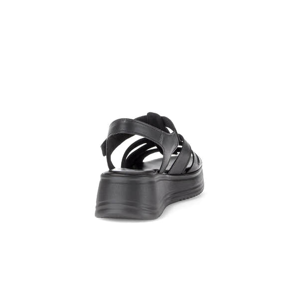 Gabor Abel Women's Black Leather Touch Fastening Sandals, chunky platform sole, open toe, and ankle strap.