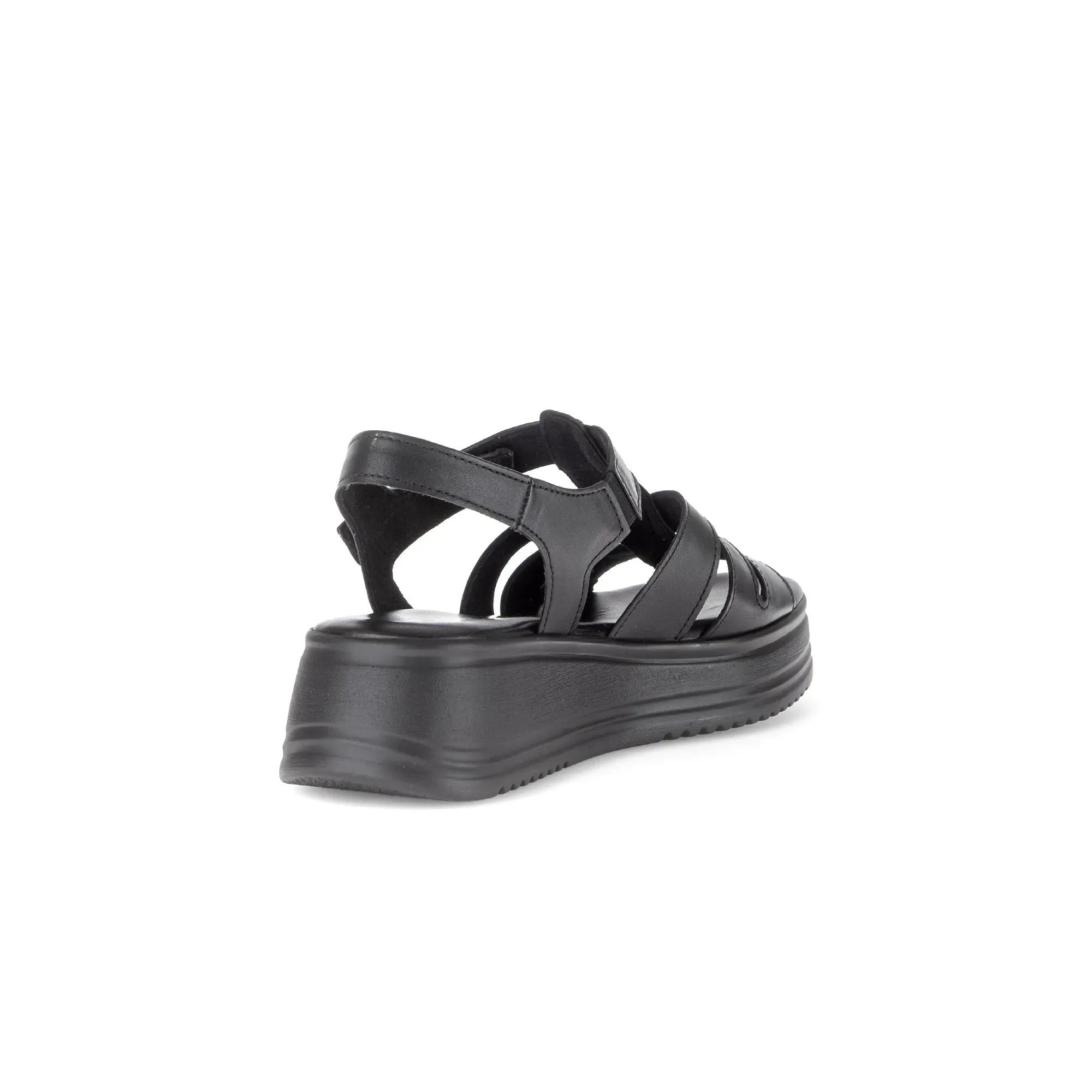 Gabor Abel women's black leather touch fastening sandals with chunky platform sole.