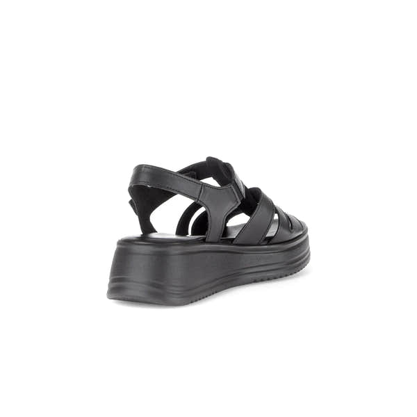Gabor Abel women's black leather touch fastening sandals with chunky platform sole.