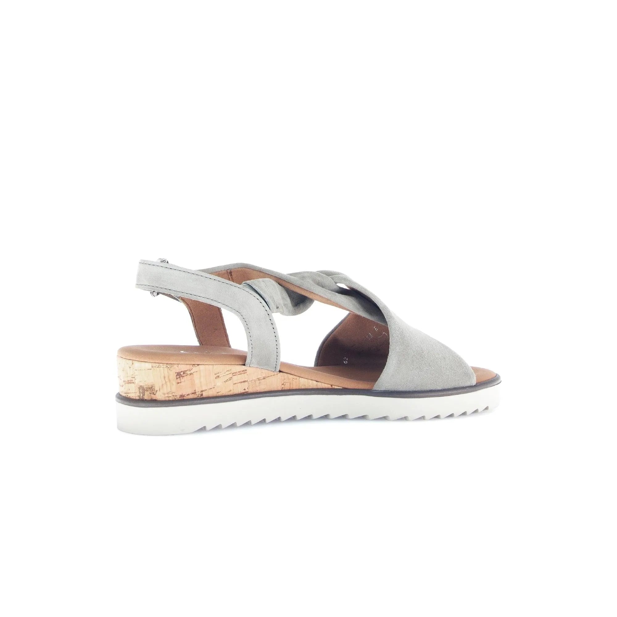 Gabor 82.751.11 Grey Leather Buckle Sandals with Cork Platform and Strappy Design for Women.