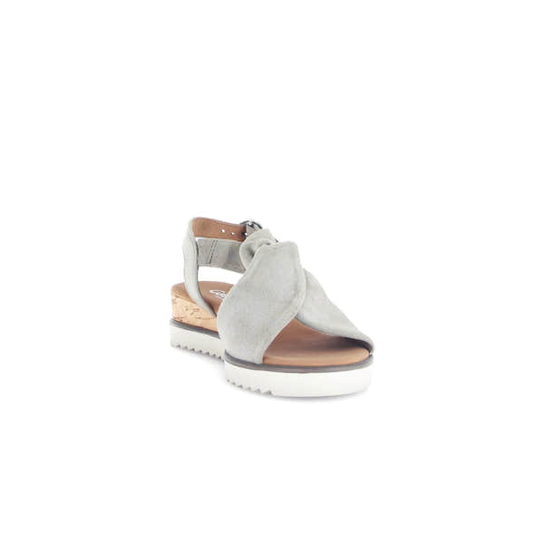 Gabor 82.751.11 Grey leather buckle sandals for women with open toe, ankle strap, and cork heel.