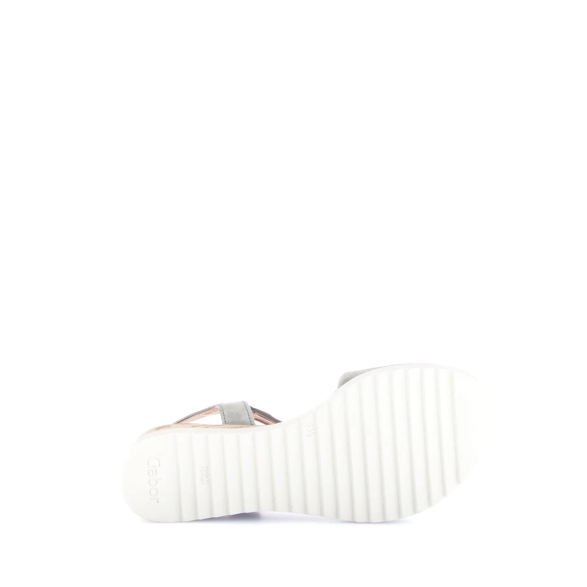 Gabor 82.751.11 grey leather buckle sandals with a thick white rubber sole, stylish and comfortable for women.