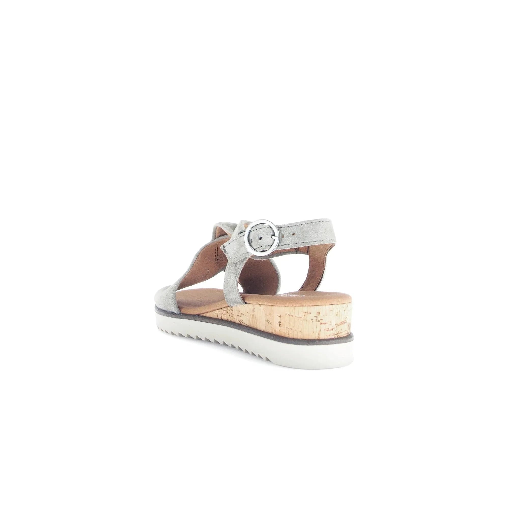 Gabor 82.751.11 grey leather buckle sandals with cork platform and white sole, stylish and comfortable women's footwear.
