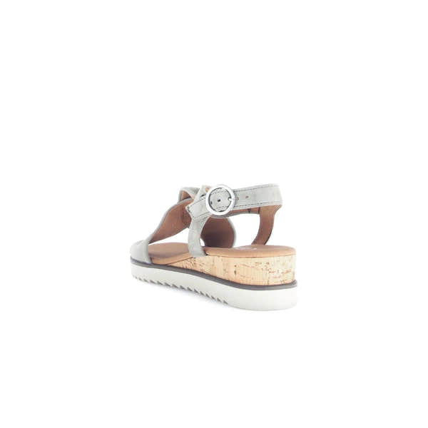 Gabor 82.751.11 grey leather buckle sandals with cork platform and white sole, stylish and comfortable women's footwear.