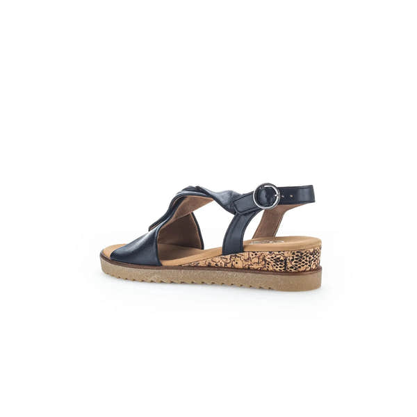 Gabor 82.751.26 Rich Ladies Midnight Leather Buckle Sandals, black leather sandals with buckle strap and zebra-patterned sole, women's summer footwear.