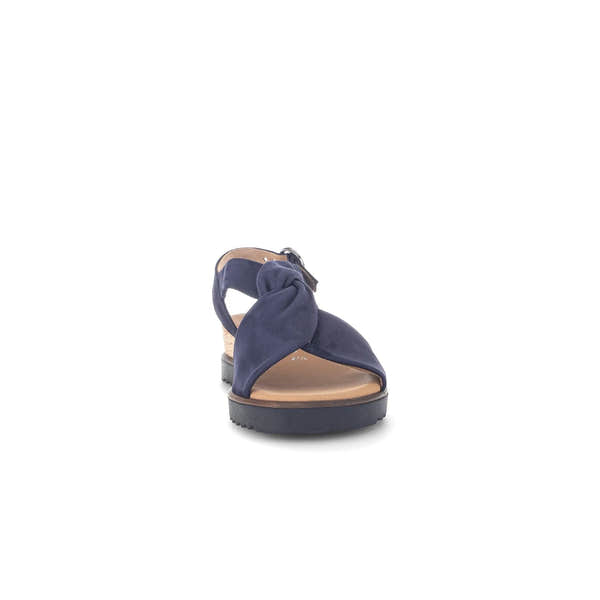 Gabor 82.751.86 women's blue leather buckle sandals with knotted strap design and chunky sole.