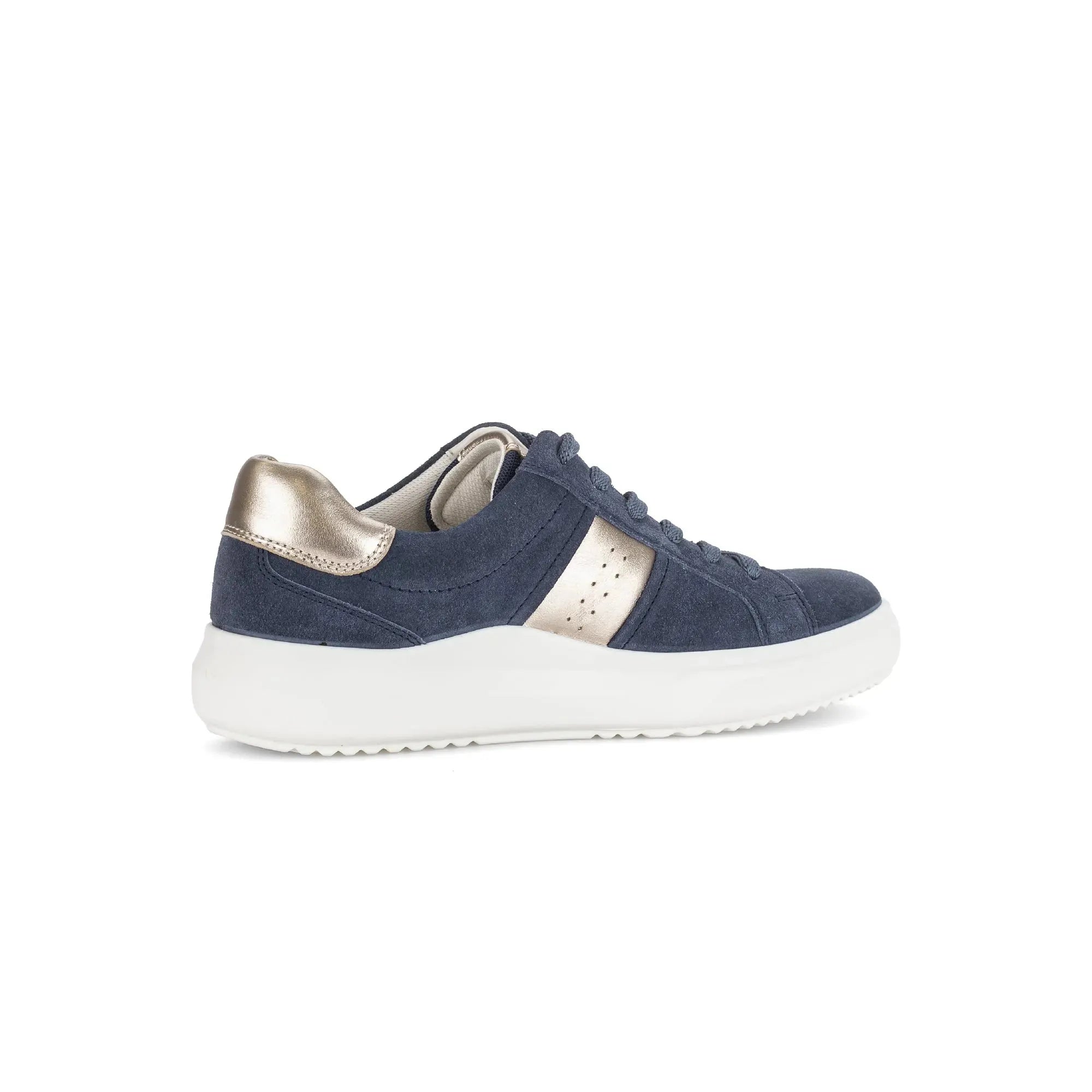 Gabor 83.360.13 Jade women's denim and suede lace-up trainers with metallic accents and white rubber sole.