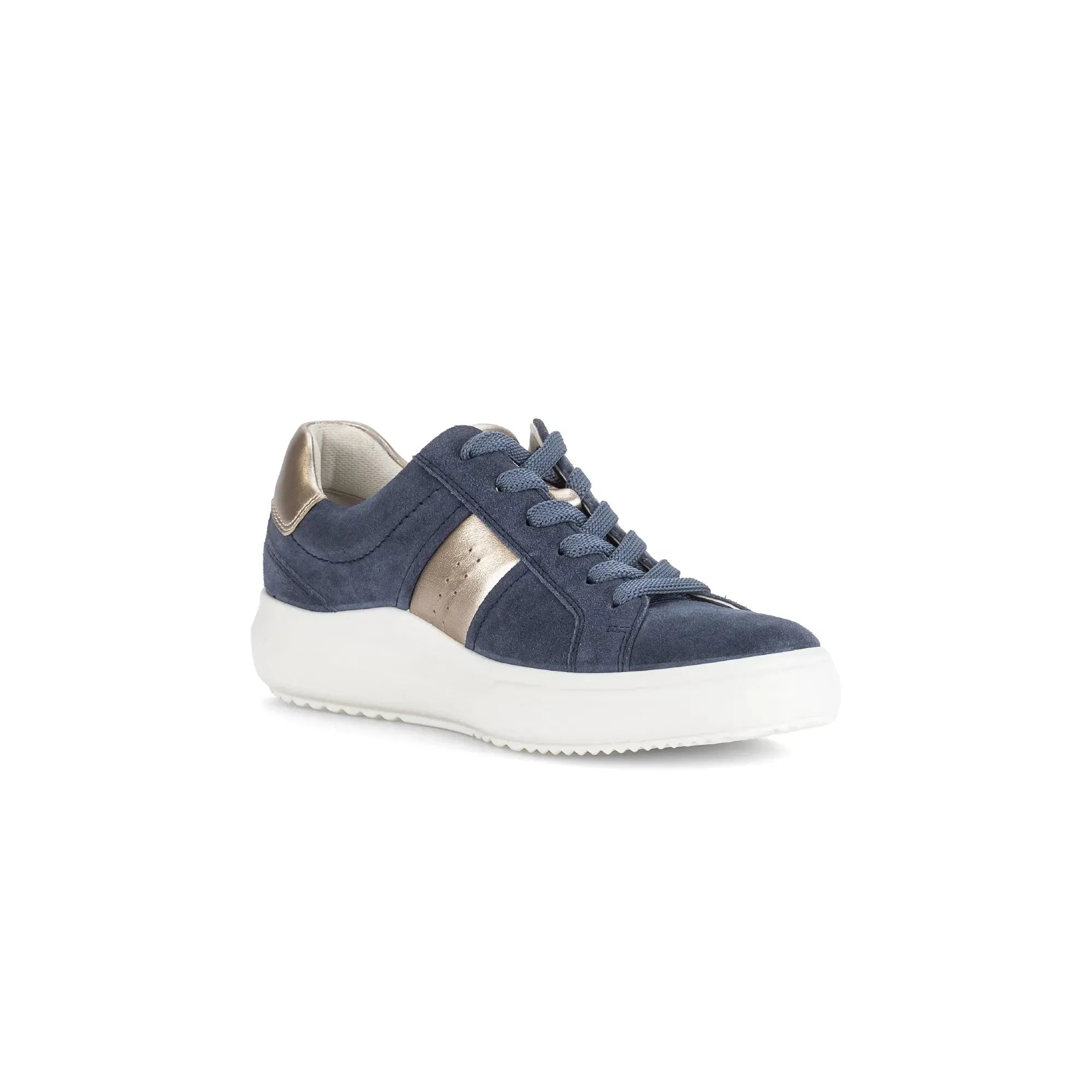 Gabor 83.360.13 Jade women's denim and suede lace-up trainers with white sole and metallic accents.