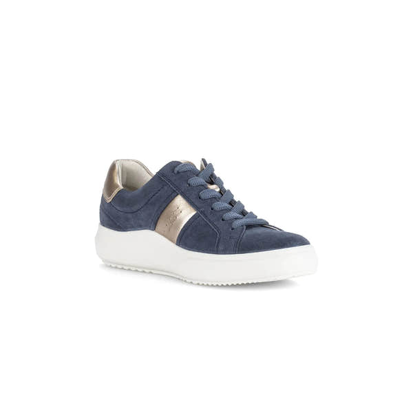 Gabor 83.360.13 Jade women's denim and suede lace-up trainers with white sole and metallic accents.
