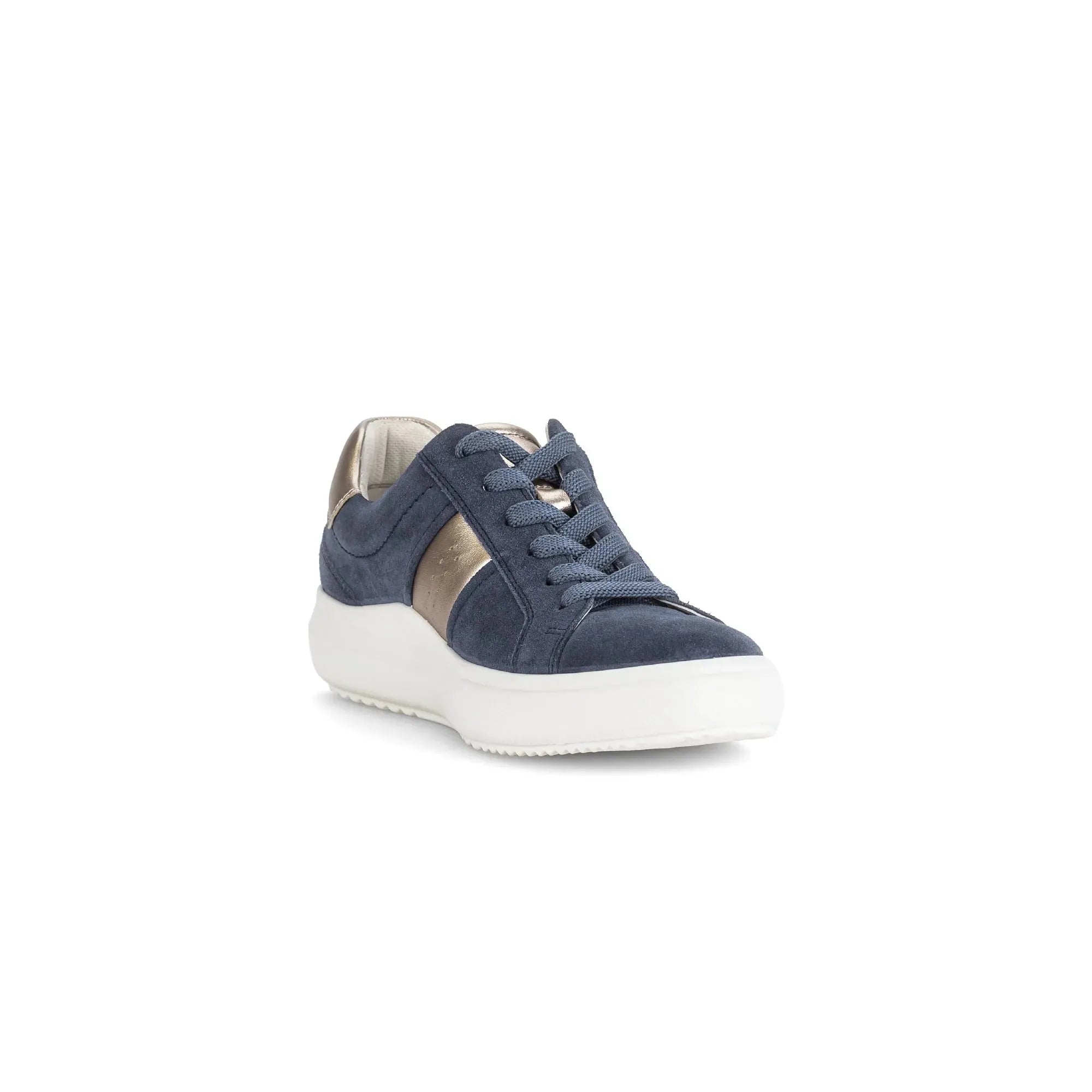Gabor 83.360.13 Jade women's denim suede lace-up trainers with white rubber sole.