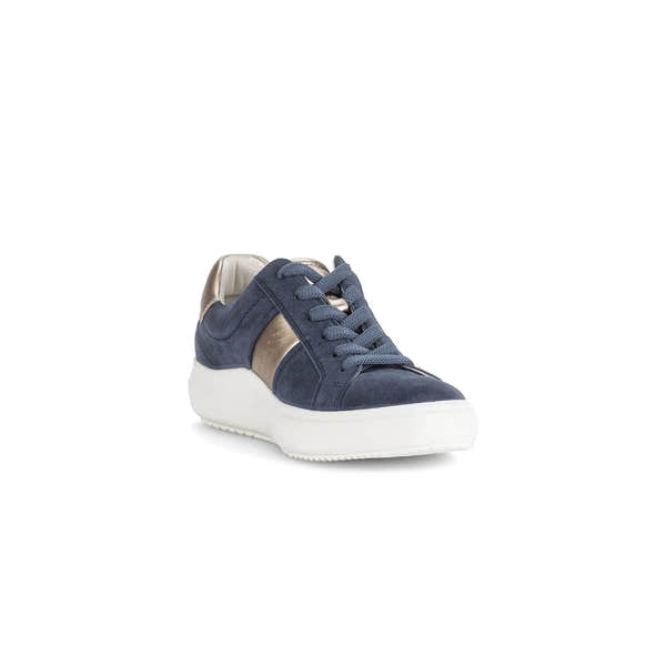 Gabor 83.360.13 Jade women's denim suede lace-up trainers with white rubber sole.