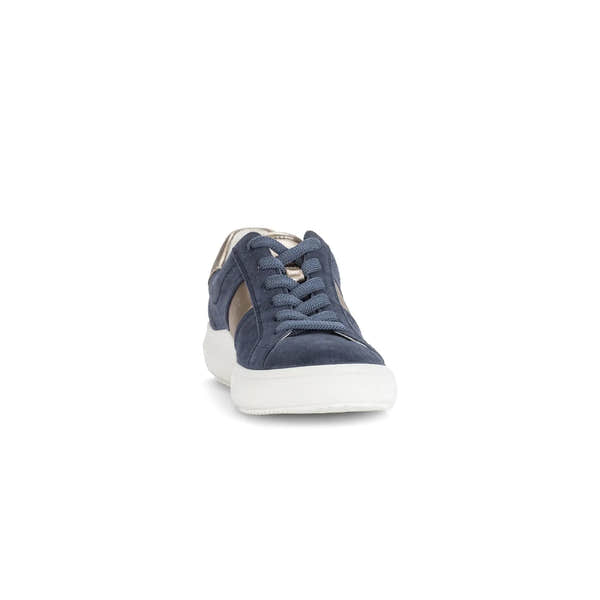 Gabor 83.360.13 Jade Ladies Denim Suede Lace-Up Trainers, navy blue with white sole, casual sneaker for women.