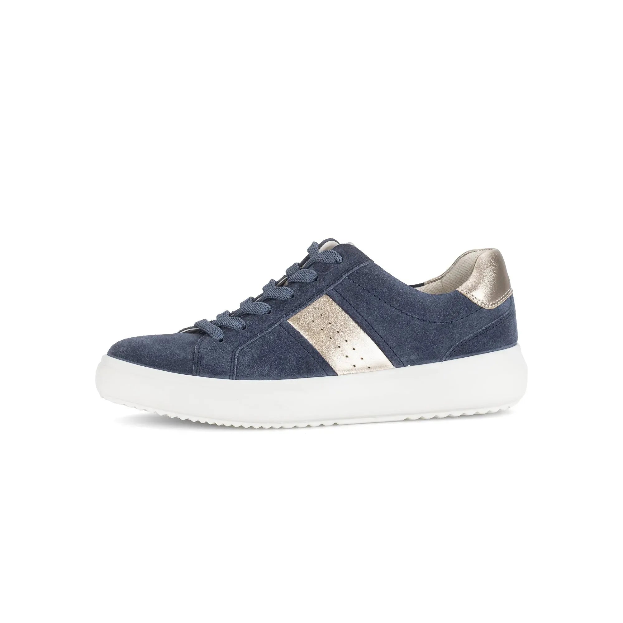 Gabor 83.360.13 Jade Women's Denim and Suede Lace-Up Trainers with metallic heel detail and white sole.