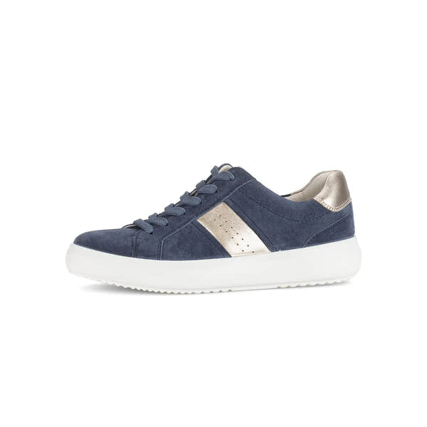 Gabor 83.360.13 Jade Women's Denim and Suede Lace-Up Trainers with metallic heel detail and white sole.