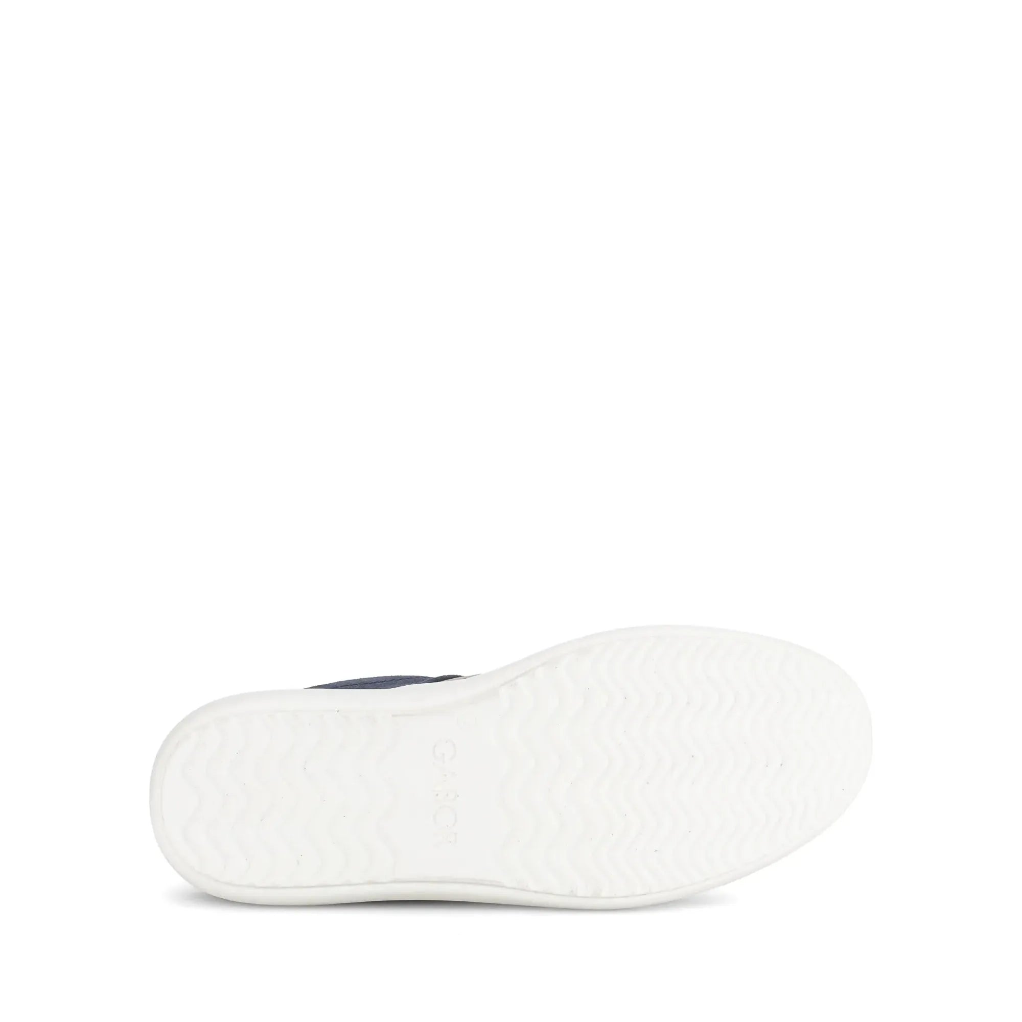 Gabor ladies' denim suede lace-up trainers with a white rubber sole and jade accents.