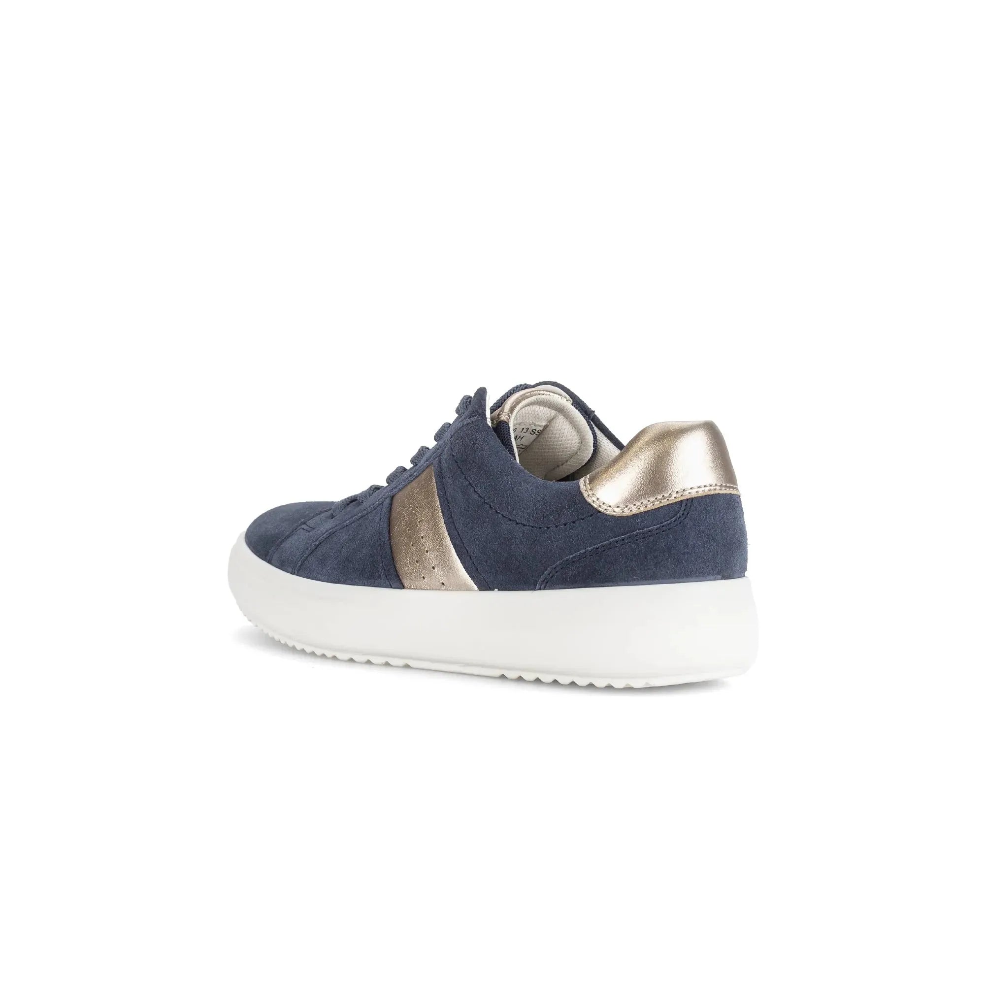 Gabor 83.360.13 Jade women's denim suede lace-up trainers with metallic accents and white sole.