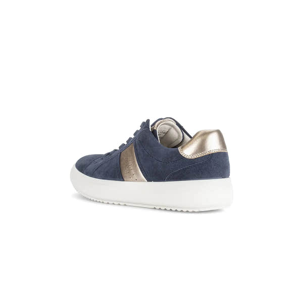 Gabor 83.360.13 Jade women's denim suede lace-up trainers with metallic accents and white sole.