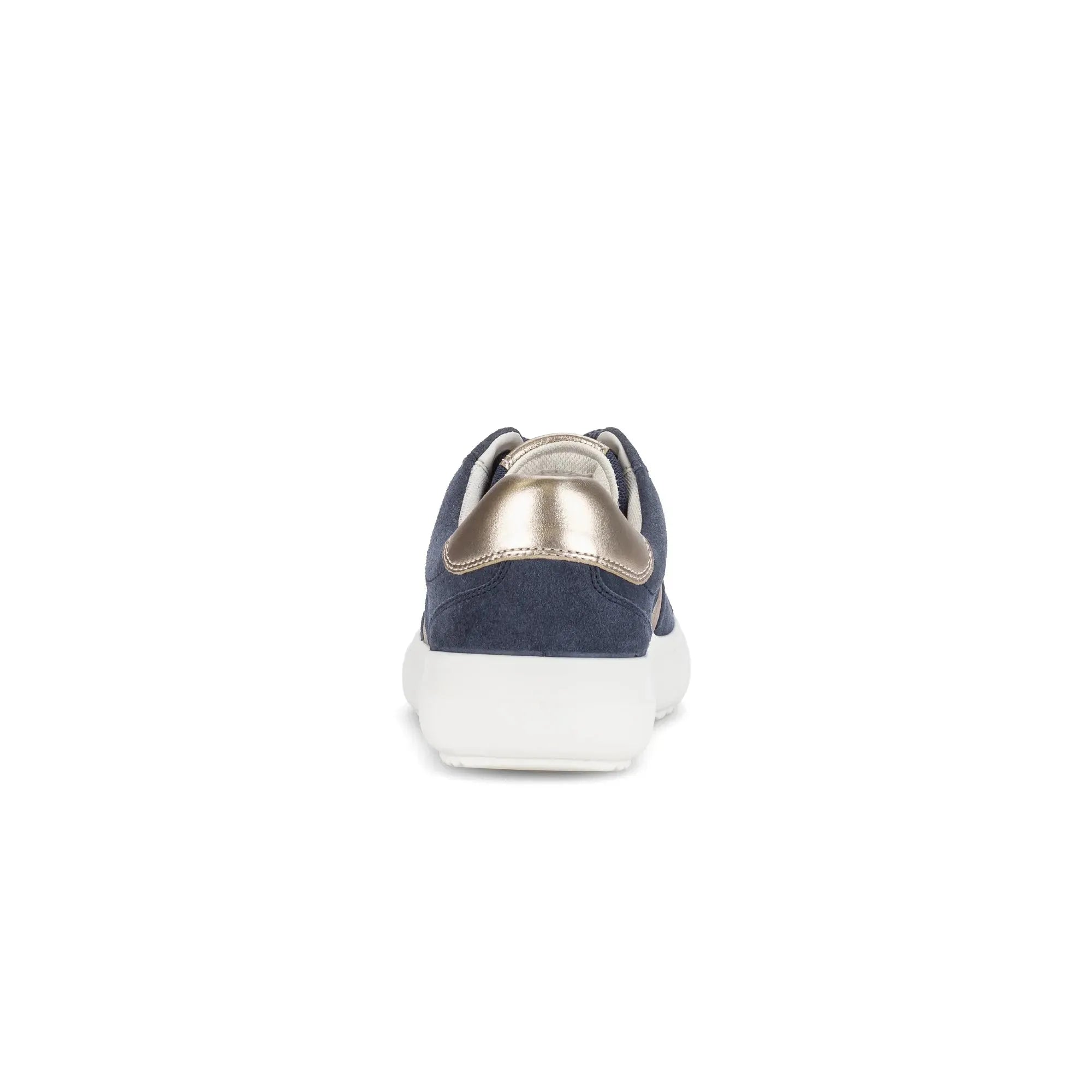 Gabor Ladies Denim Suede Lace-Up Trainers with metallic heel detail and white sole, size 83.360.13, jade color.