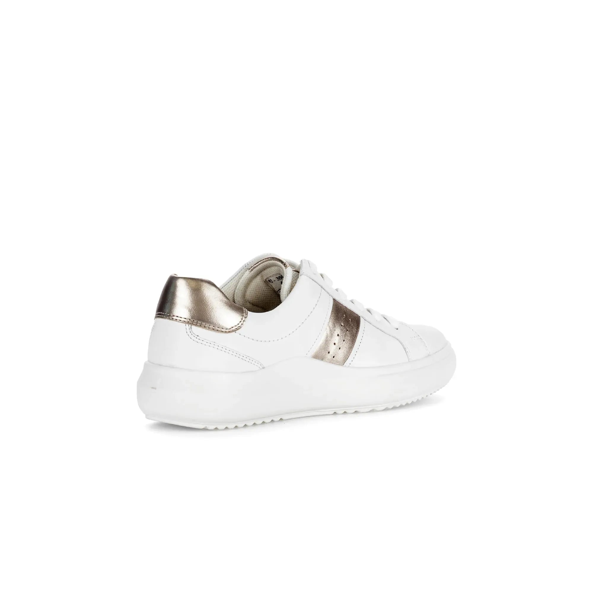 Gabor 83.360.21 Jade women's white leather lace-up trainers with metallic accent on heel.