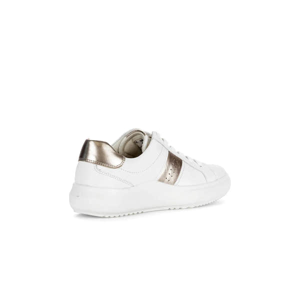 Gabor 83.360.21 Jade women's white leather lace-up trainers with metallic accent on heel.