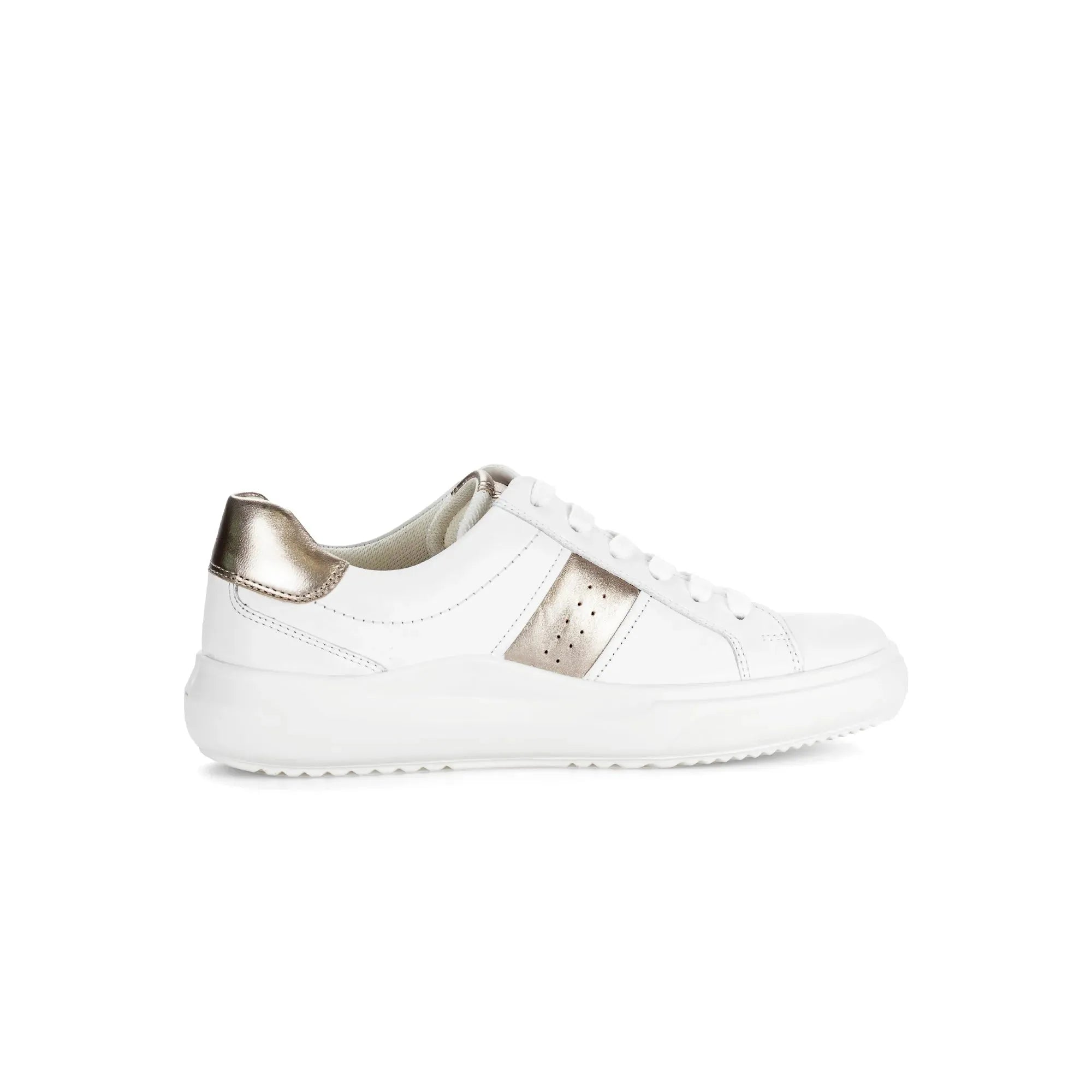 Gabor 83.360.21 Jade women's white leather lace-up trainers with metallic accents and chunky sole.