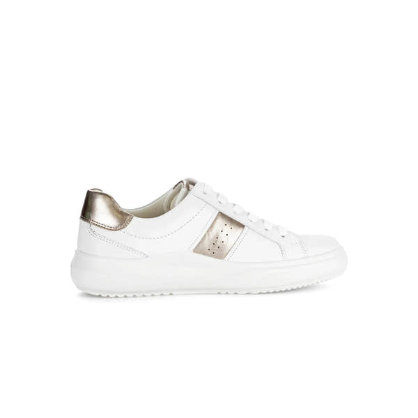 Gabor 83.360.21 Jade women's white leather lace-up trainers with metallic accents and chunky sole.