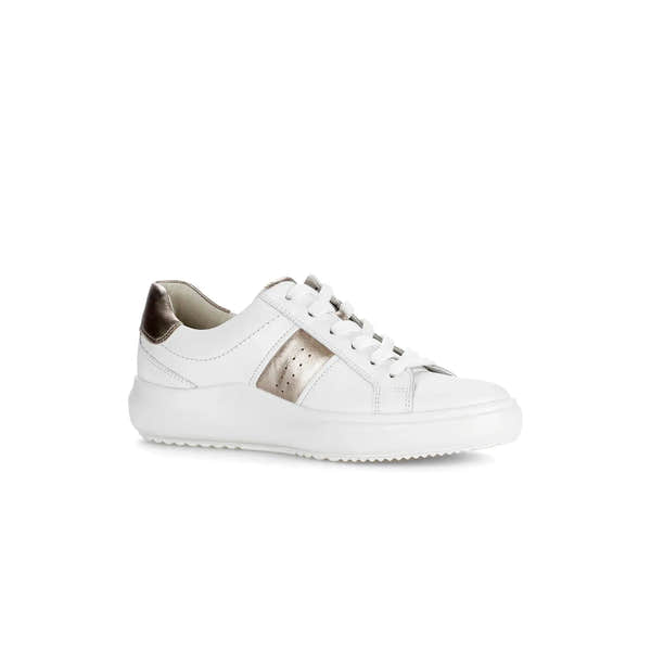 Gabor 83.360.21 Jade women's white leather lace-up trainers with metallic accents and thick sole.
