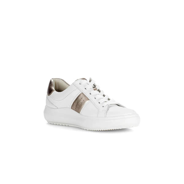 Gabor 83.360.21 Jade women's white leather lace-up trainers with metallic accents and cushioned sole.