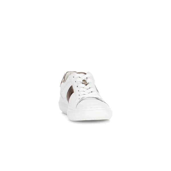 Gabor 83.360.21 jade women's white leather lace-up trainers with silver accents, stylish casual footwear.