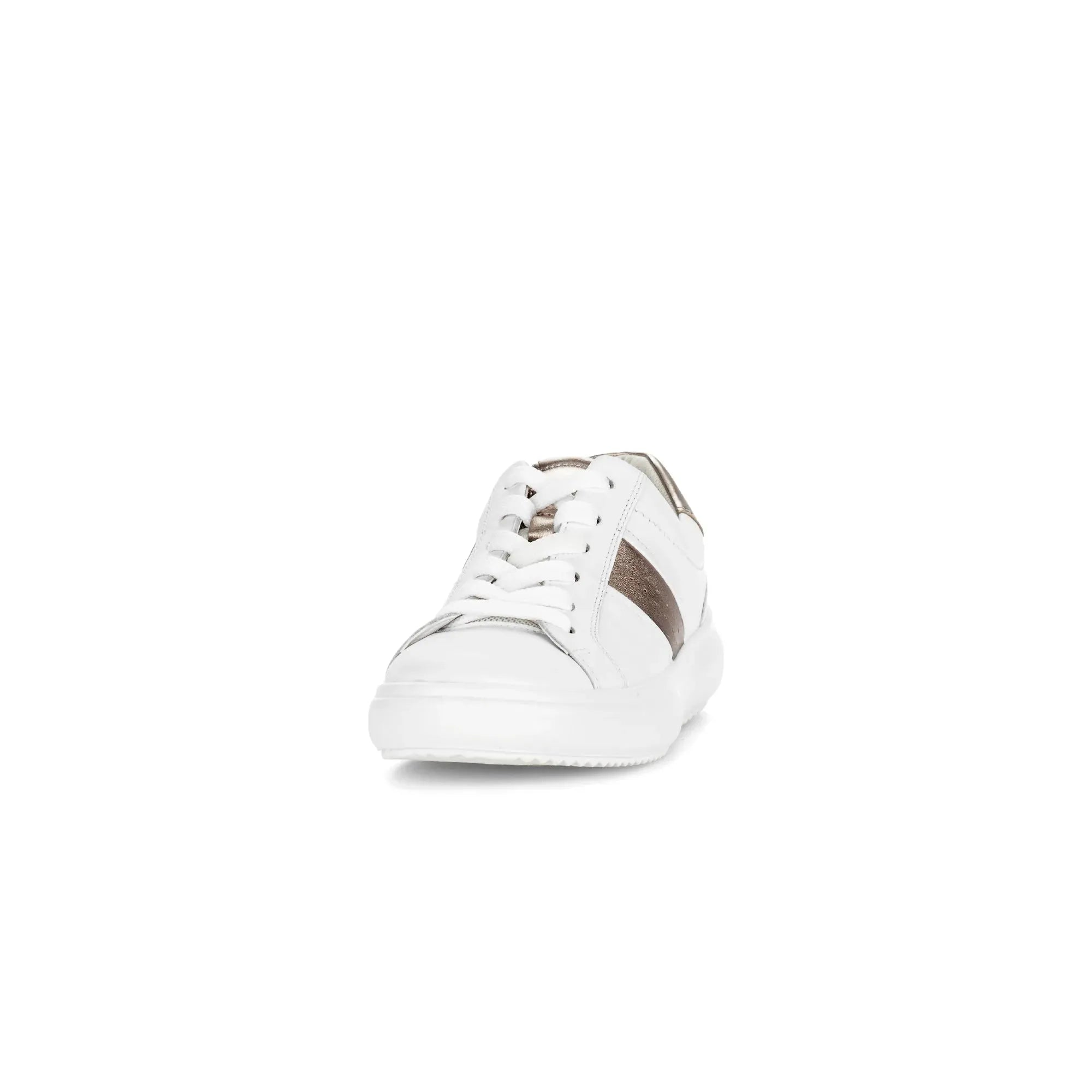 Gabor 83.360.21 Jade women's white leather lace-up trainers with brown side stripe.