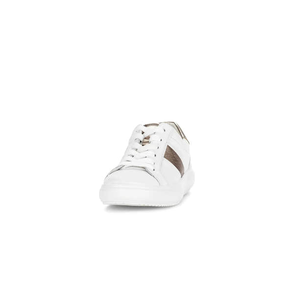 Gabor 83.360.21 Jade women's white leather lace-up trainers with brown side stripe.