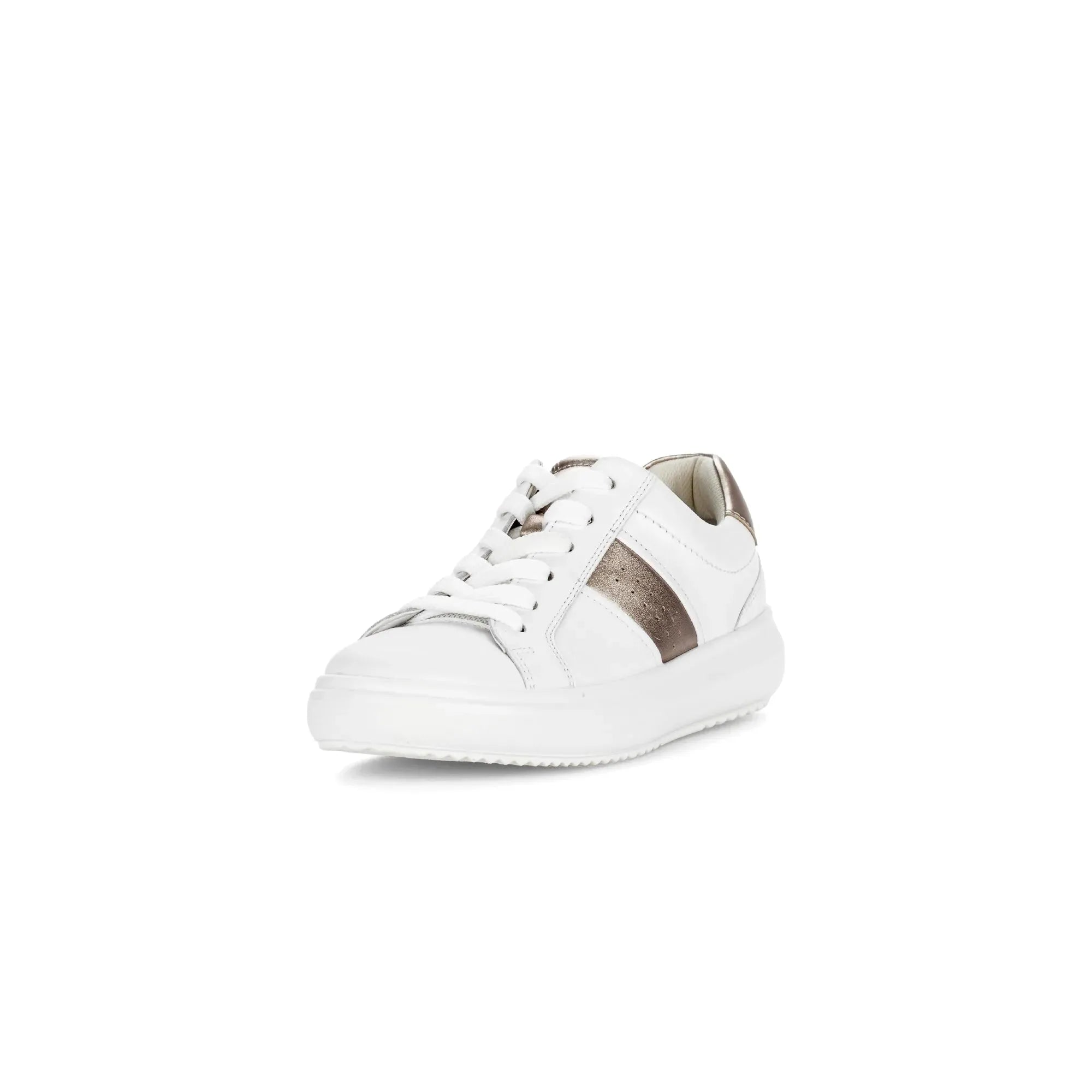 Gabor 83.360.21 Jade women's white leather lace-up trainers with brown accents and chunky sole.