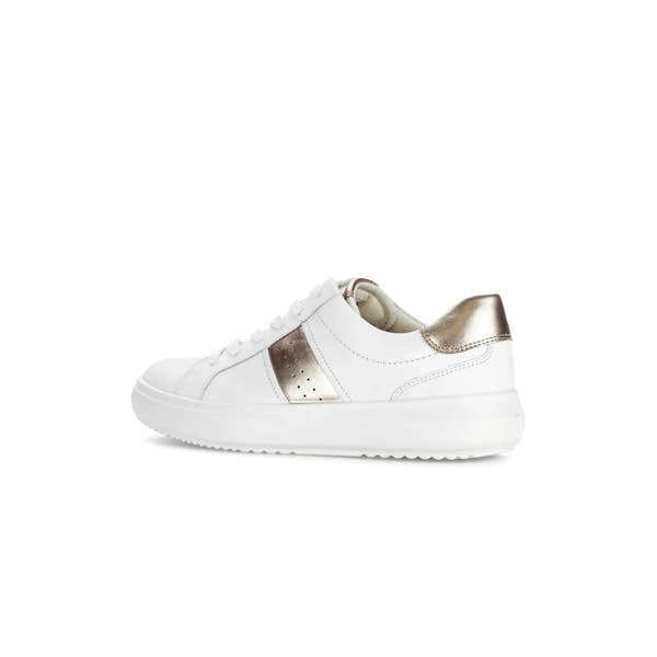 Gabor 83.360.21 Jade Women's White Leather Lace-Up Trainers with Metallic Gold Accents, casual athletic footwear.